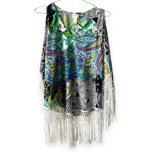 Chico's Multicolor Abstract boho poncho Top with fringe